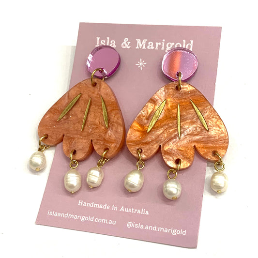 Isla & Marigold- Mirror Bloom Earrings- Tangerine