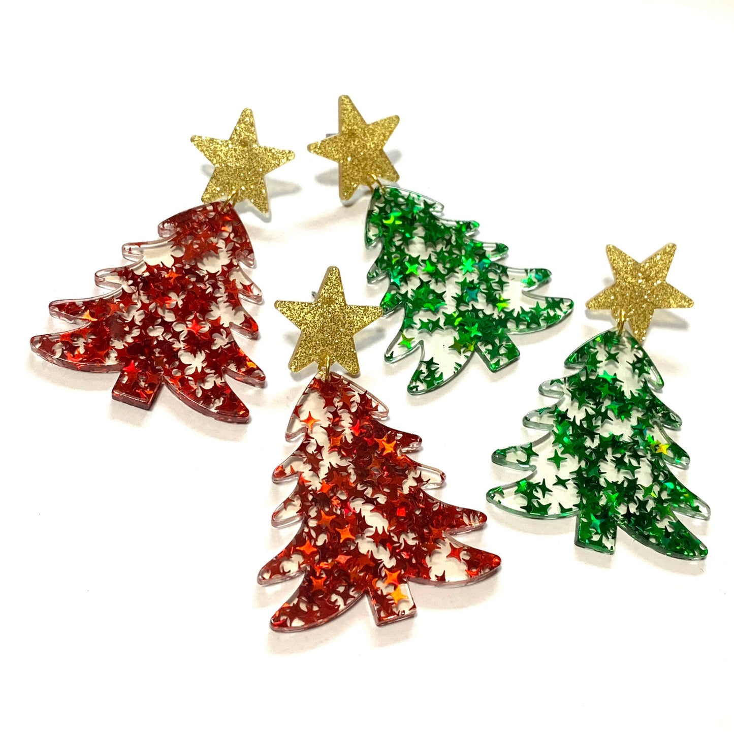 MAKIN' WHOOPEE - “STAR TREES- RED” CHRISTMAS STUD DANGLES