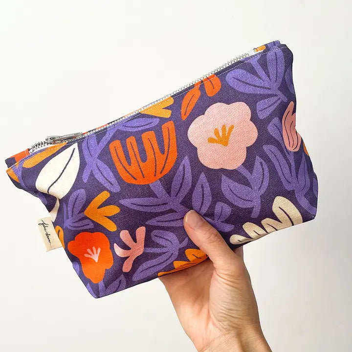 FABRIC DRAWER- Handmade Make-Up, Travel, Clutch Zip Purse - Purple Petals