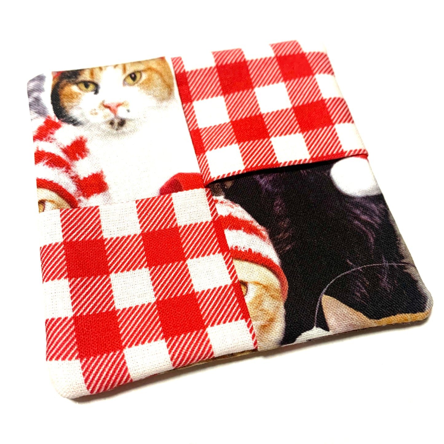MUMMA WHOOPEE- SINGLE CHRISTMAS WINE GLASS SLIPPER/COASTERS- Christmas Kitties & Ginham