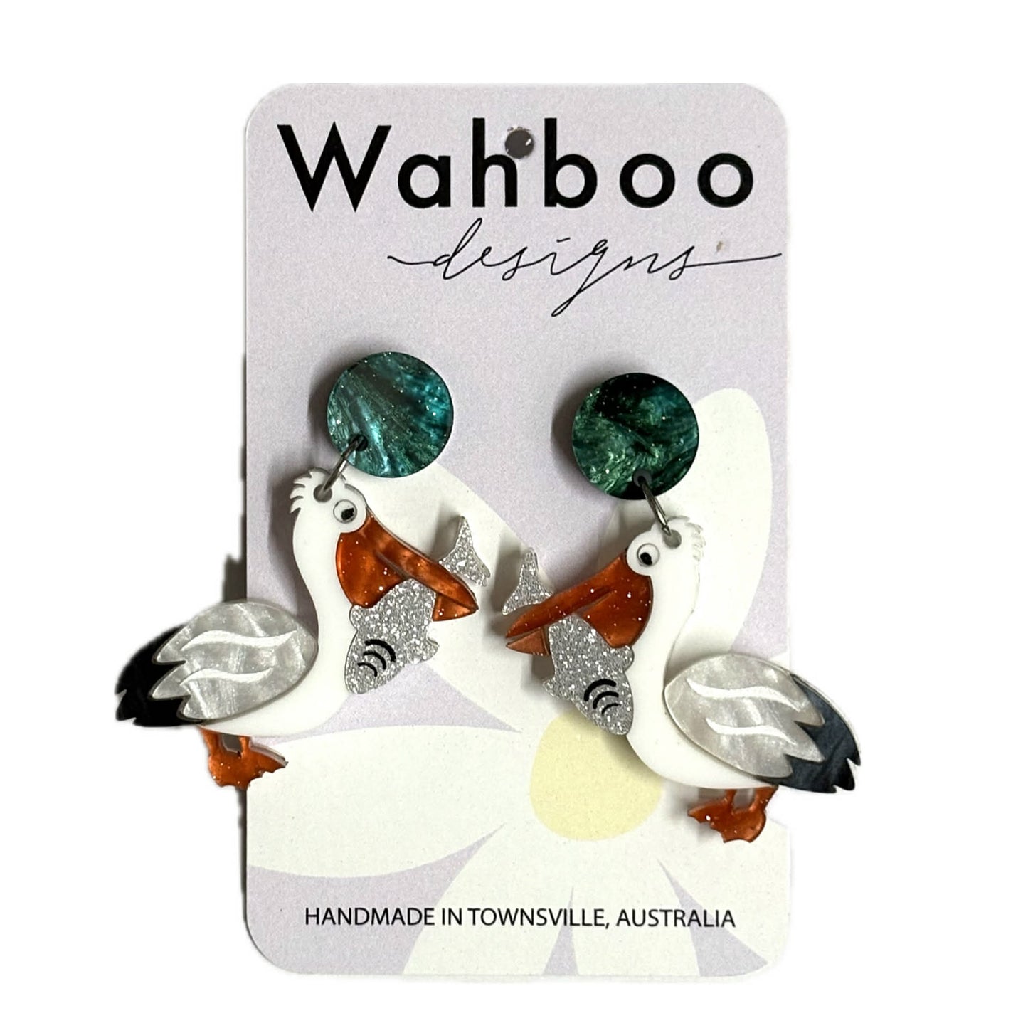 WAHBOO- Pelican Stud Dangle Earrings- Green Top