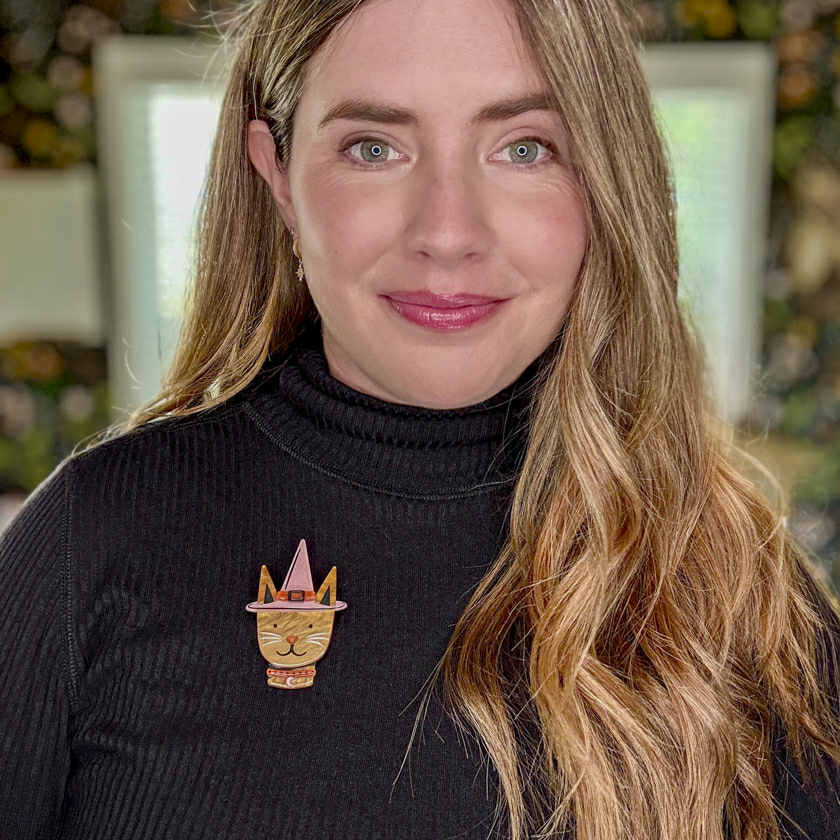 ERSTWILDER - "Bewitched Kitty Brooch" - HAUNTED AT HEART- HALLOWEEN COLLECTION