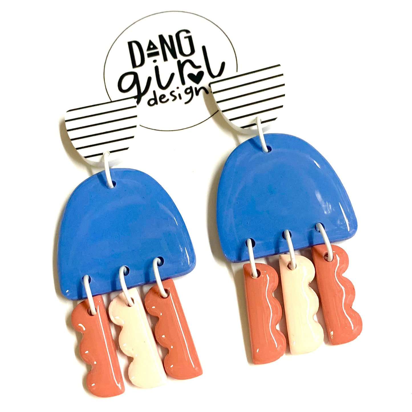 Dang Girl Designs - Blue Jellyfish Striped Top Dangle Earrings