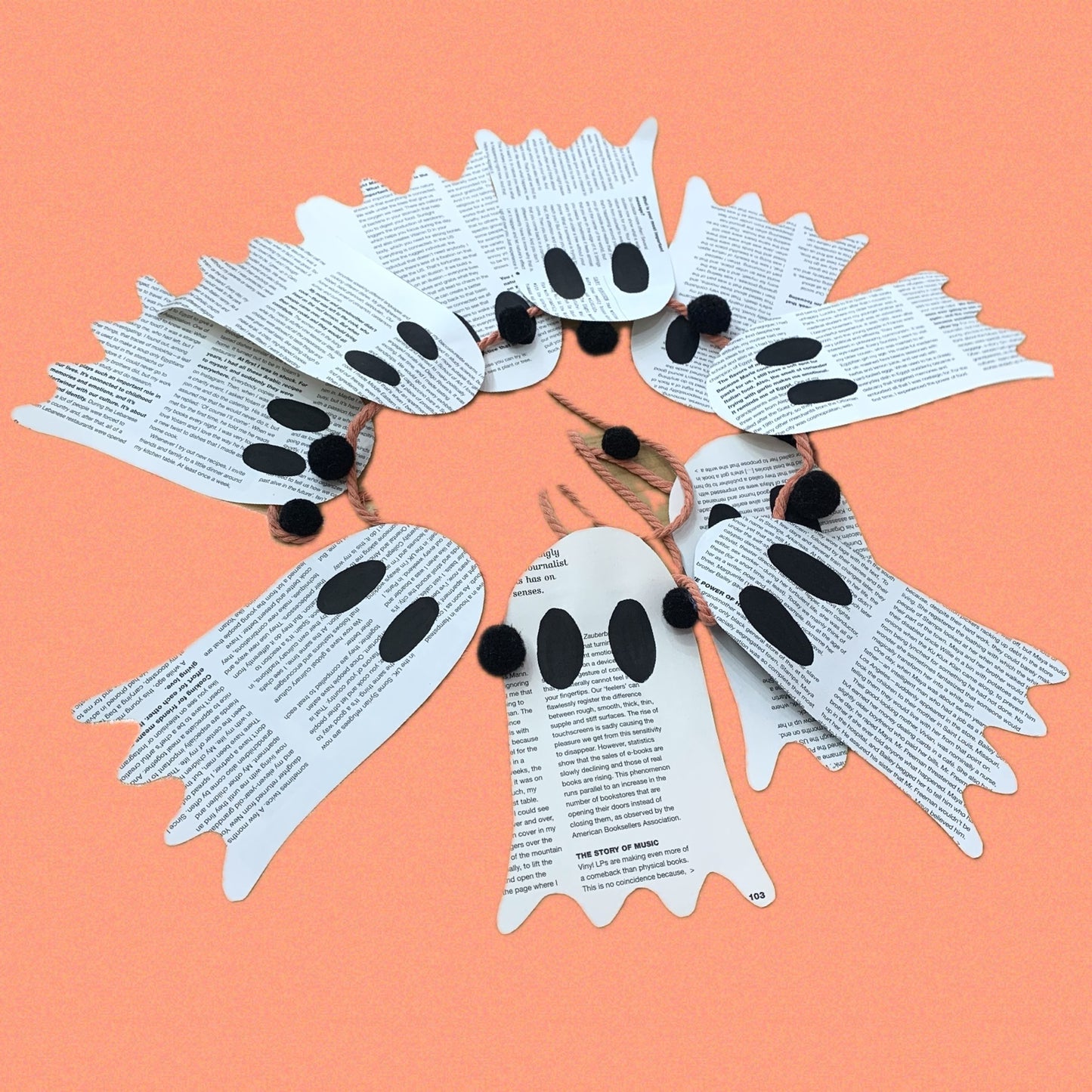 MAKIN' WHOOPEE - LARGE HALLOWEEN BUNTING- Recycled Paper- All Typo with Black Pom Poms