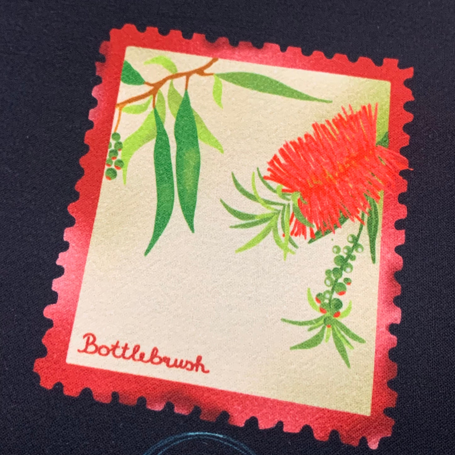 ESZTER'S CREATIONS - "Australian Wildflower Stamp Black"- Tea Towel