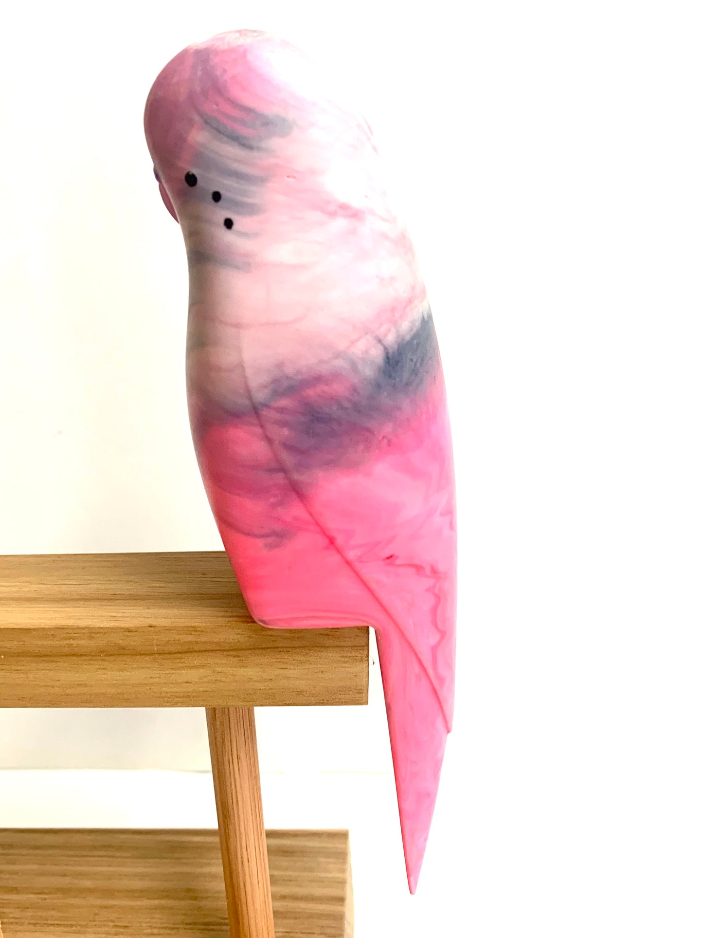 PETE CROMER - RESIN BUDGERIGAR #6 - Stormy Pink & Grey