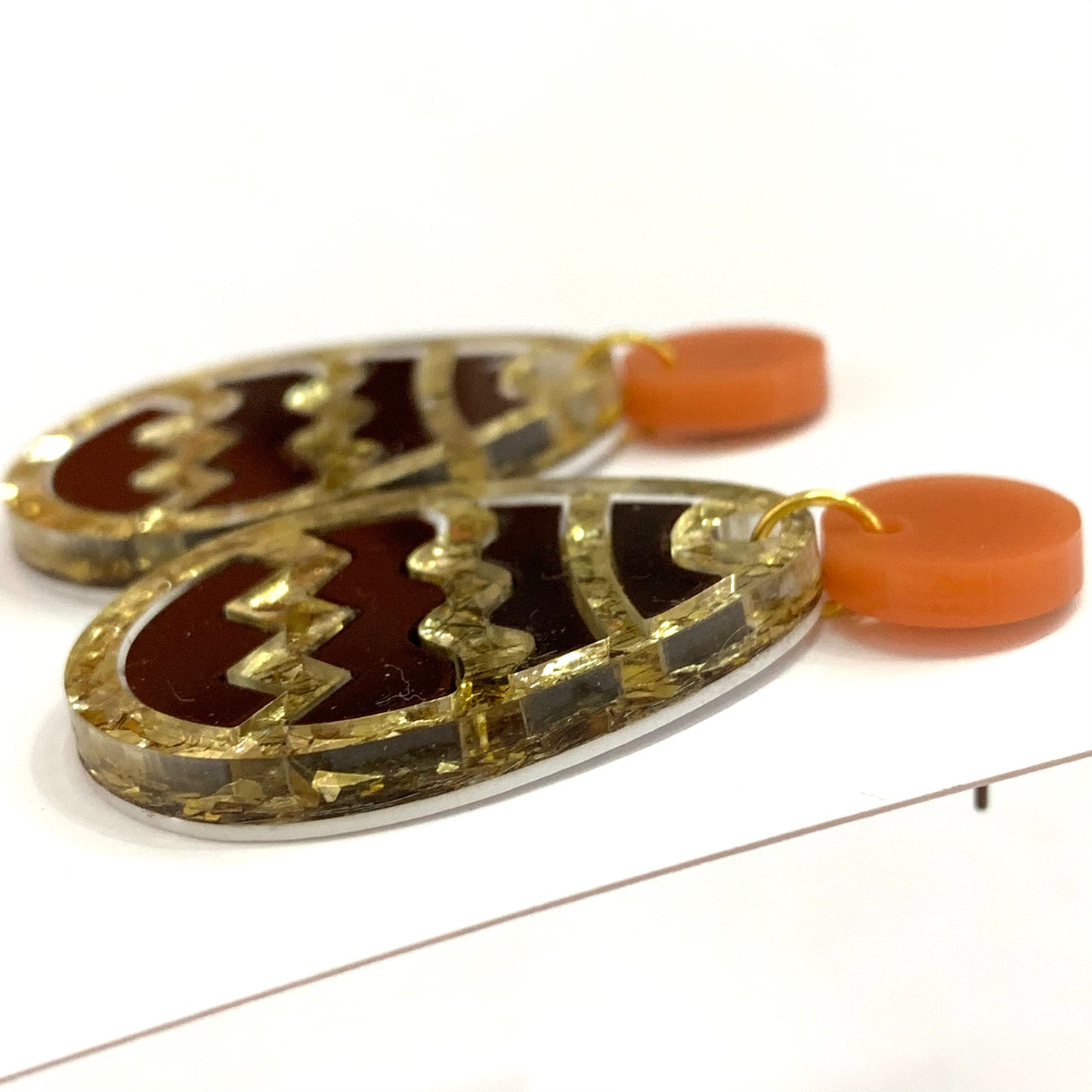 MAKIN' WHOOPEE - "Stacked Easter Egg" STUD DANGLE EARRINGS - Chocolate & Gold