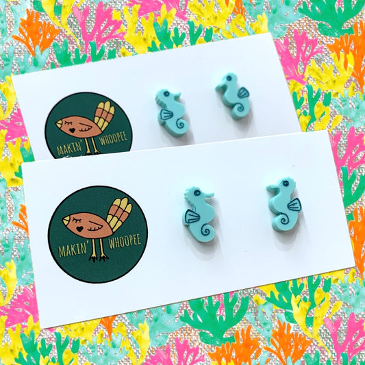 MAKIN' WHOOPEE - Seahorse Studs- Aqua