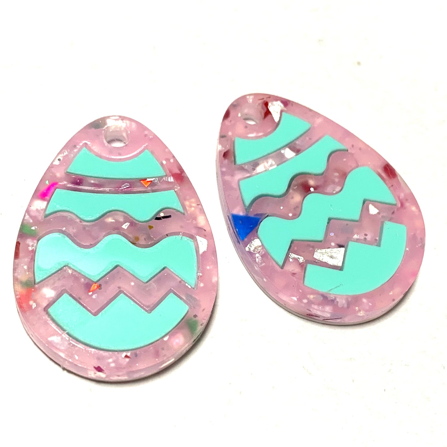 MAKIN' WHOOPEE - "Stacked Easter Egg" HOOP DANGLE EARRINGS - Pink & Mint