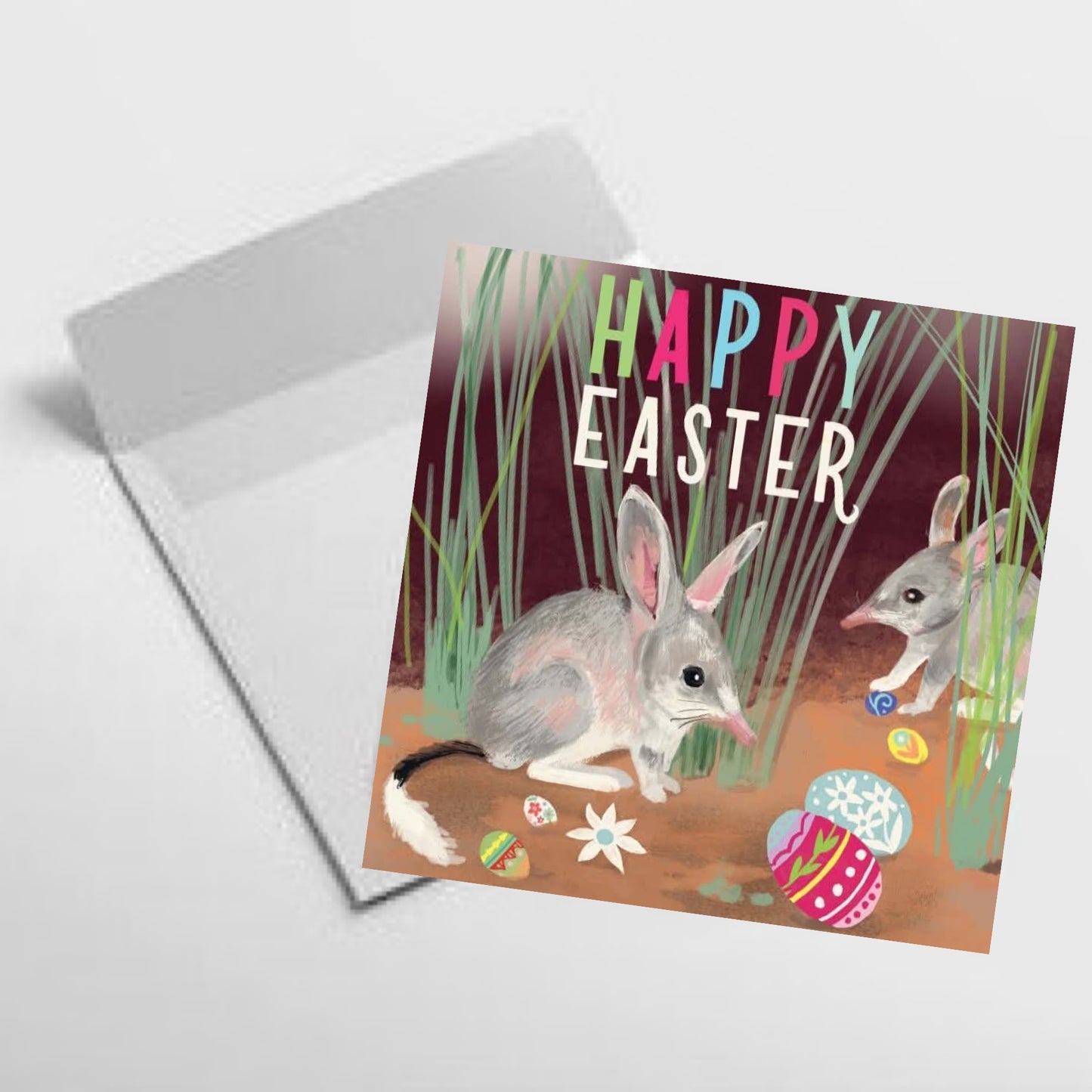 NUOVO - "Happy Easter Bilbies" SMALL SQUARE GREETING CARD