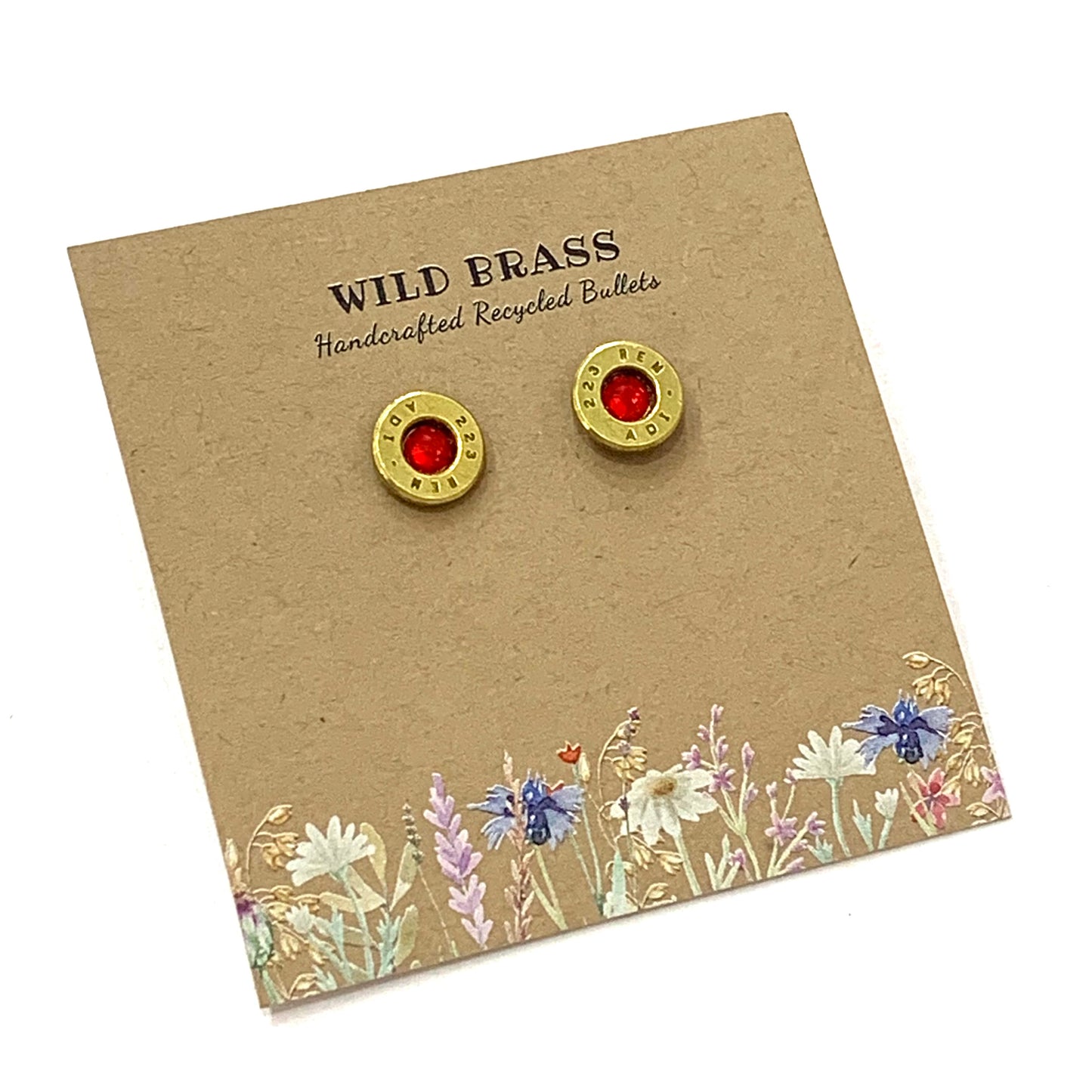 WILD BRASS- Small Studs- Red Swarovski Crystal