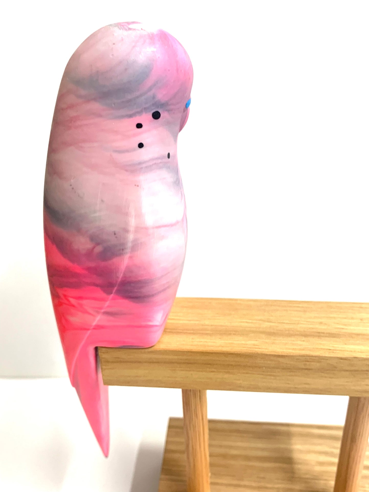 PETE CROMER - RESIN BUDGERIGAR #6 - Stormy Pink & Grey