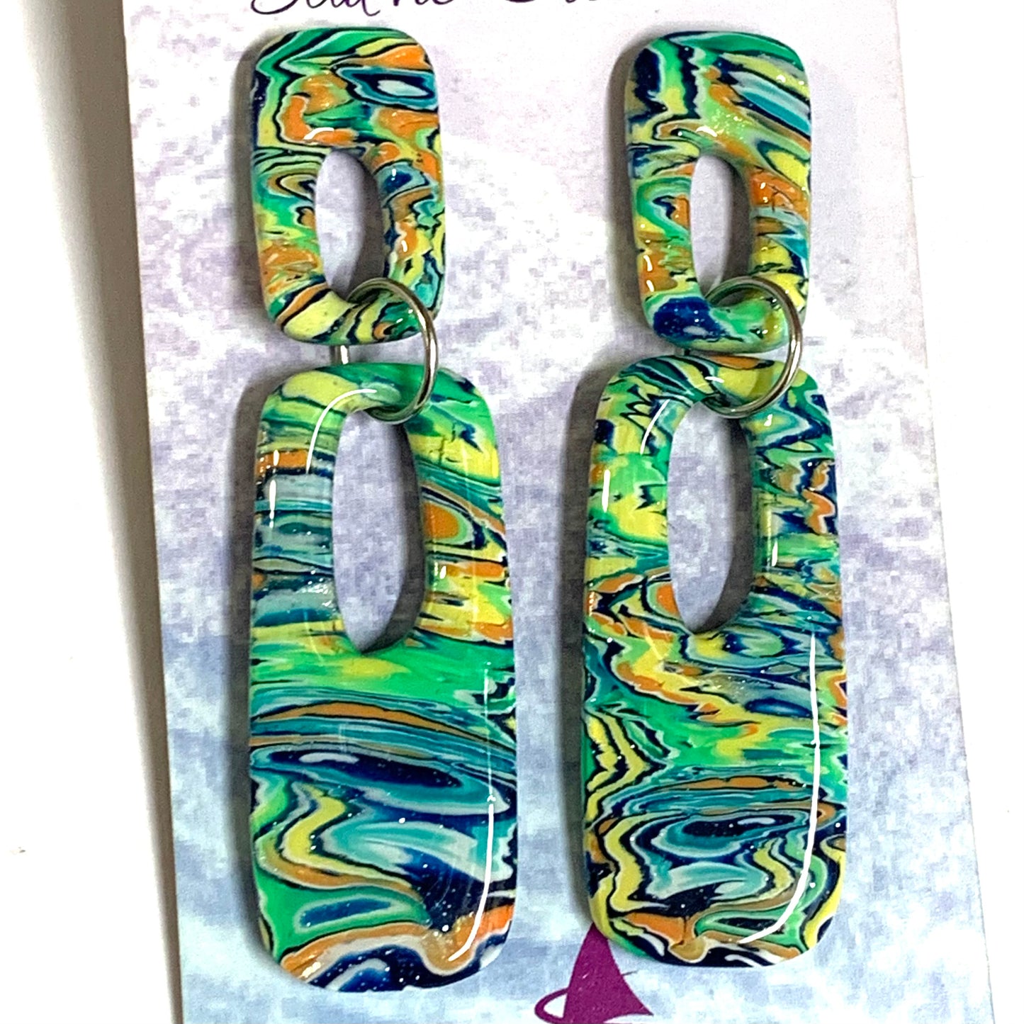 Sailvie Creations - Marbled Double Oblong Stud Top Dangle Earrings