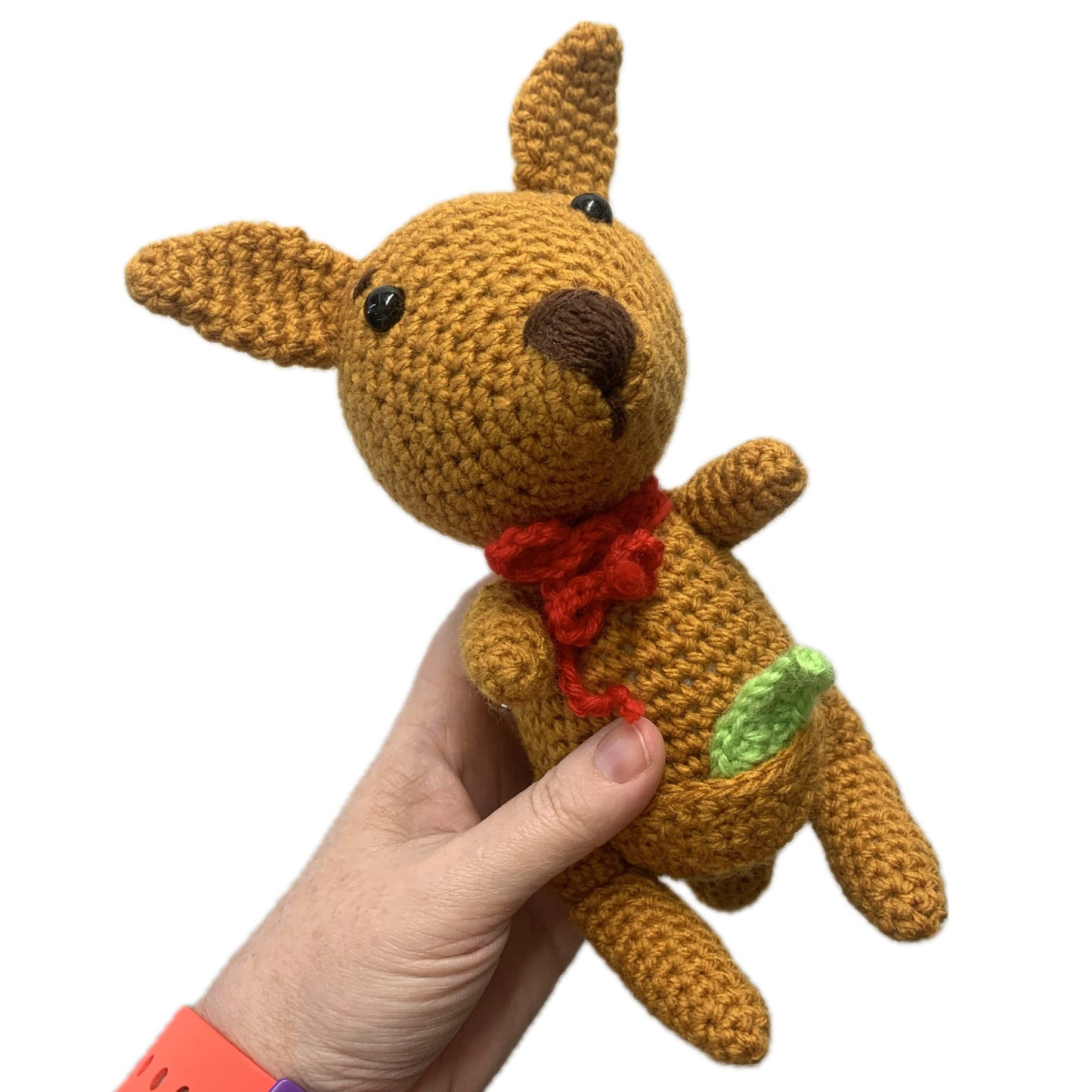 BEAKNITS- Crochet Kangaroo- Red Bow with Gum Leaf
