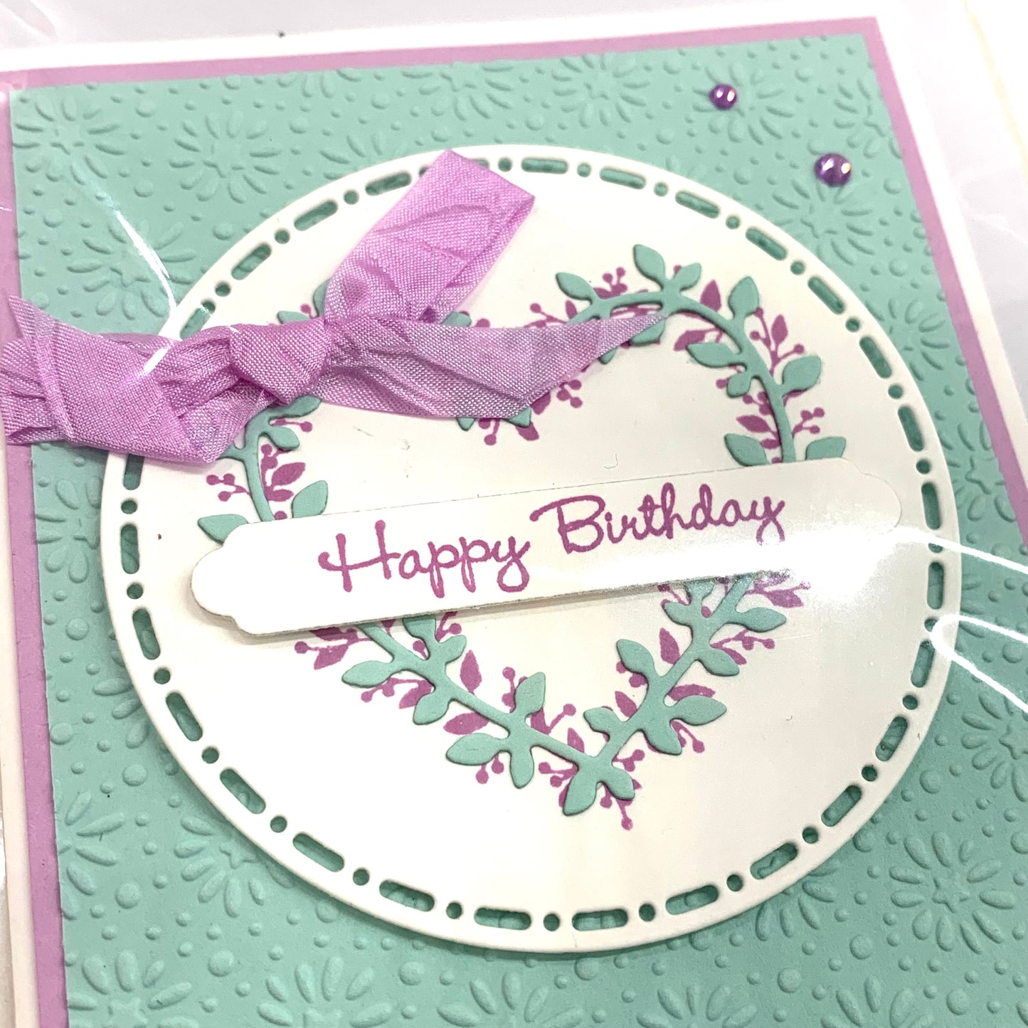 PAPER POSSUM- MINT HEART HAPPY BIRTHDAY- HANDMADE GREETING CARD