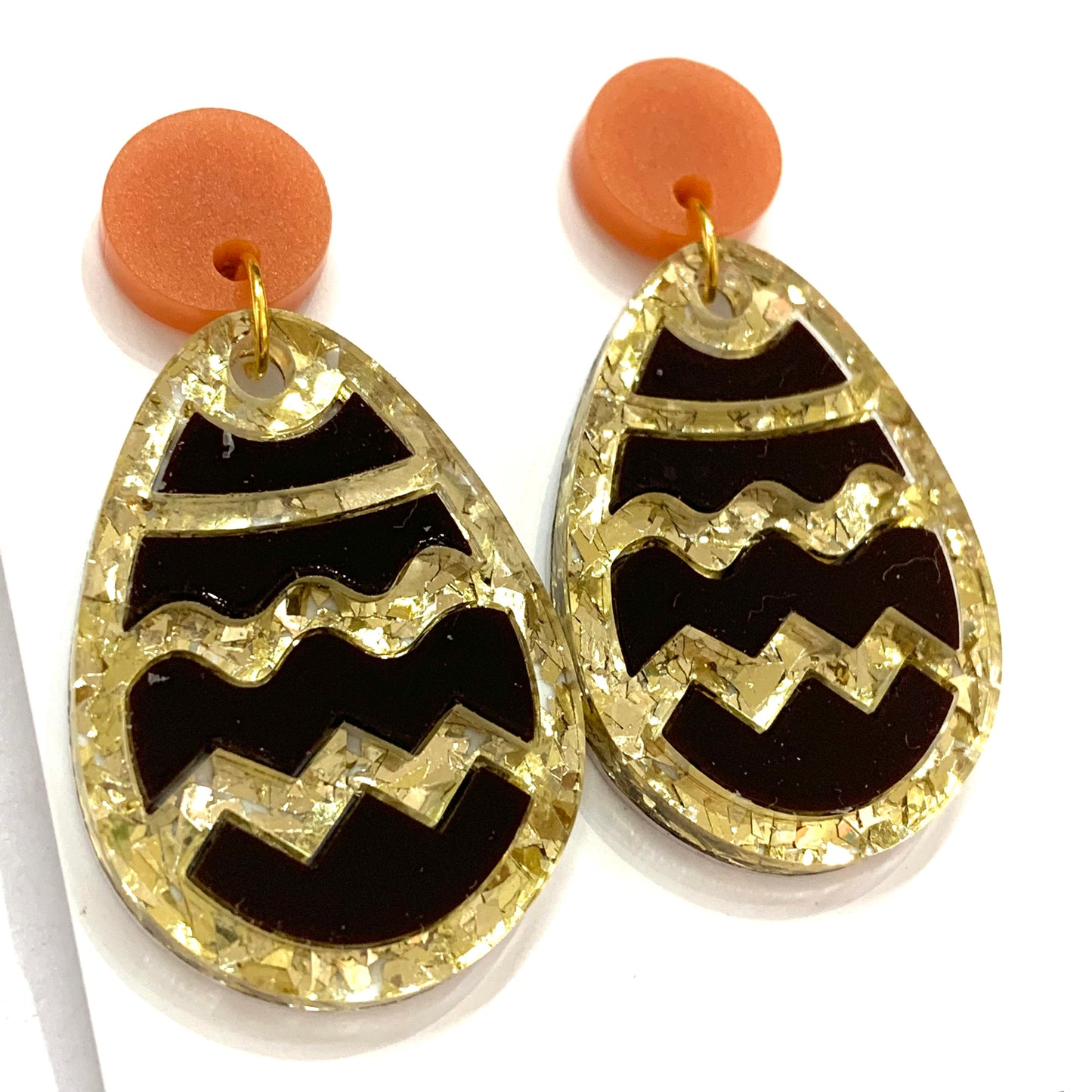 MAKIN' WHOOPEE - "Stacked Easter Egg" STUD DANGLE EARRINGS - Chocolate & Gold