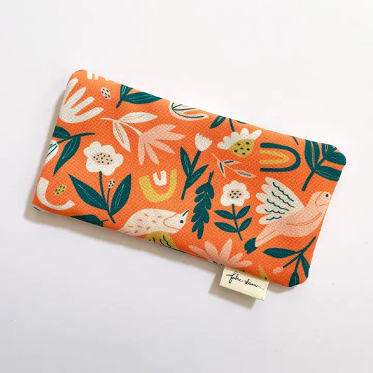 FABRIC DRAWER- Handmade Glasses Case - Orange Birds & Flowers