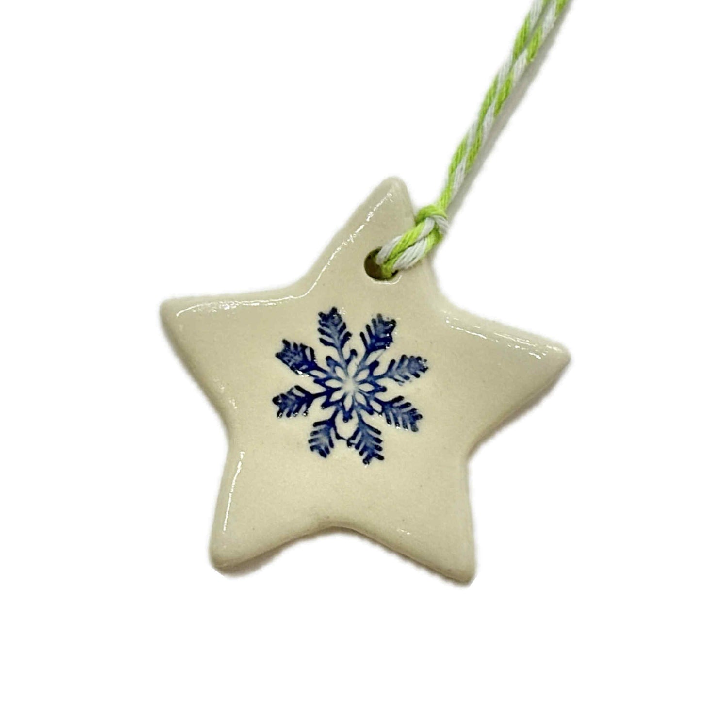EARTH BY HAND- Clay Star Christmas Decorations- Blue Snowflake