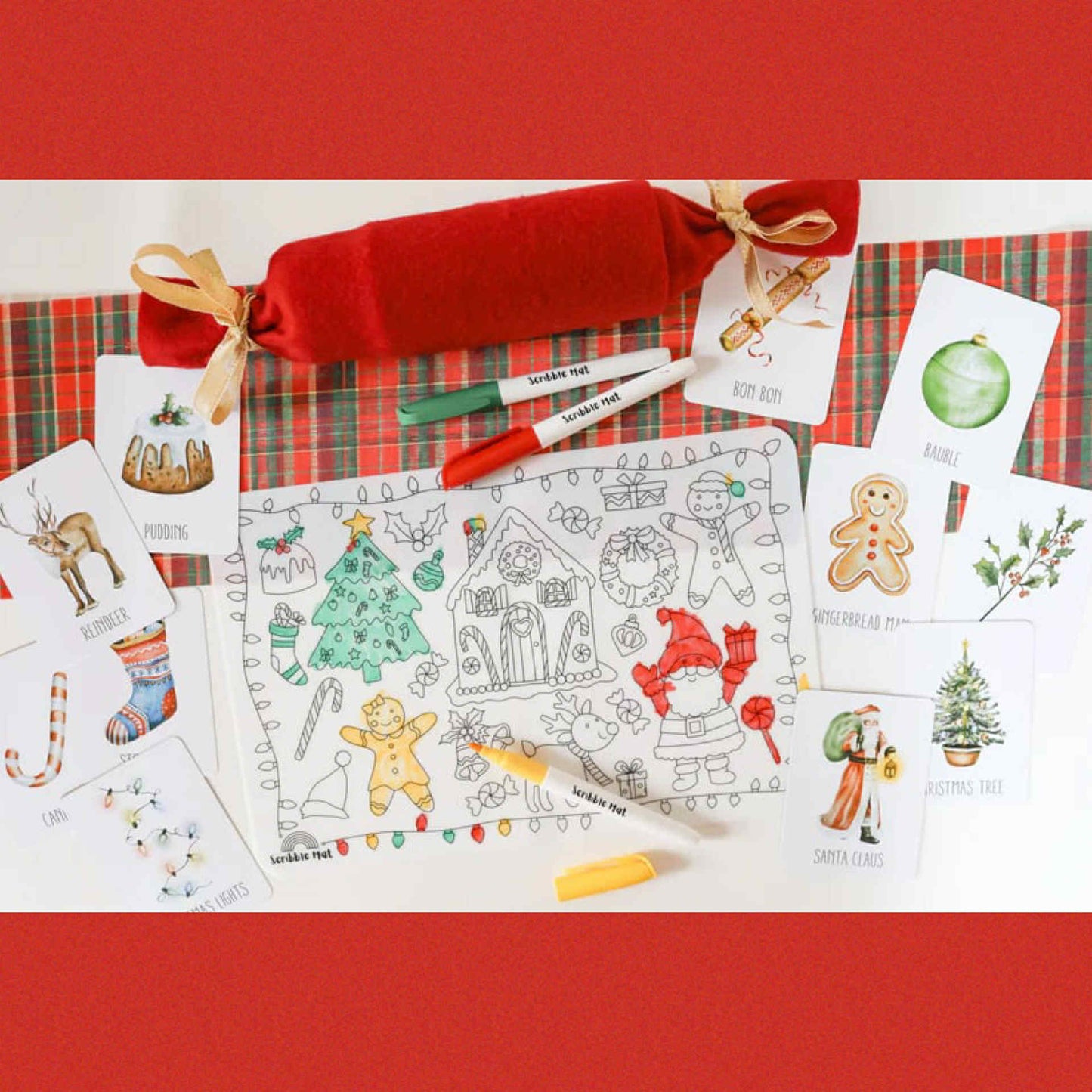 SCRIBBLE MAT- ORIGINAL- Christmas Cracker Reusable Scribble Mat- 3 Pens