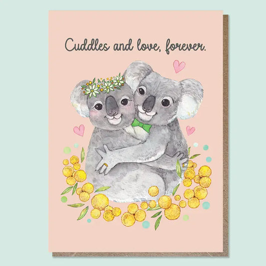 WATERCOLOURS BY CAT- "Cuddles and Love Forever"- Koala Wedding Card