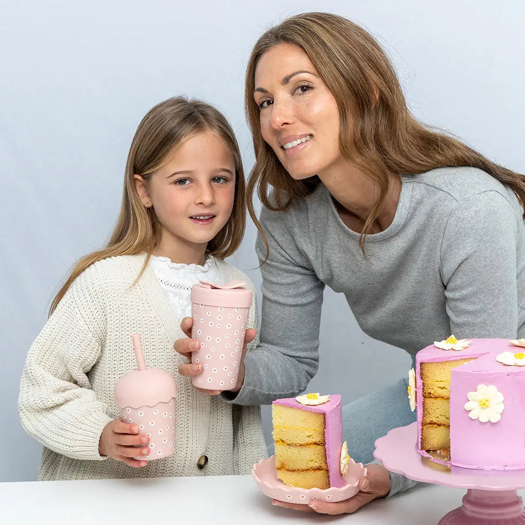 CHINO CLUB- Kids Mini Smoothie Cup & Straw- Pink Daisy