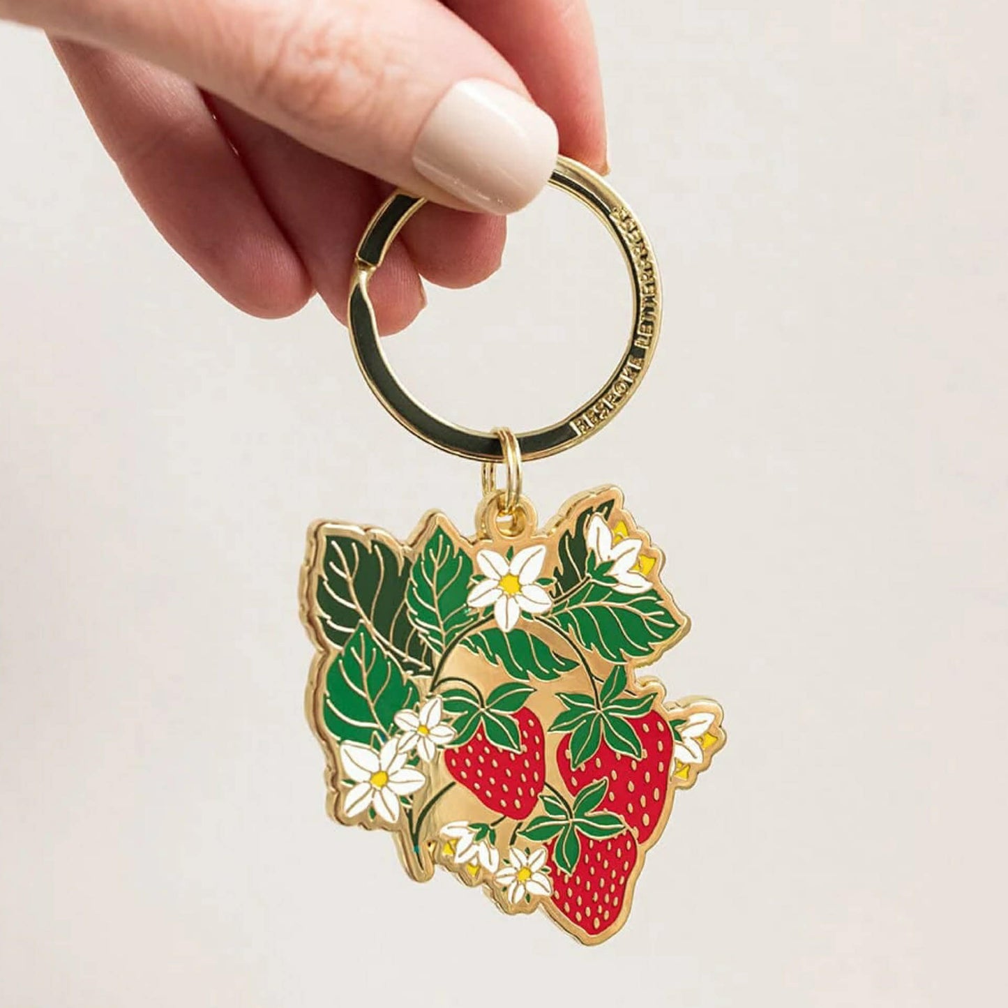 BESPOKE LETTERPRESS - Strawberries - Enamel Key Ring
