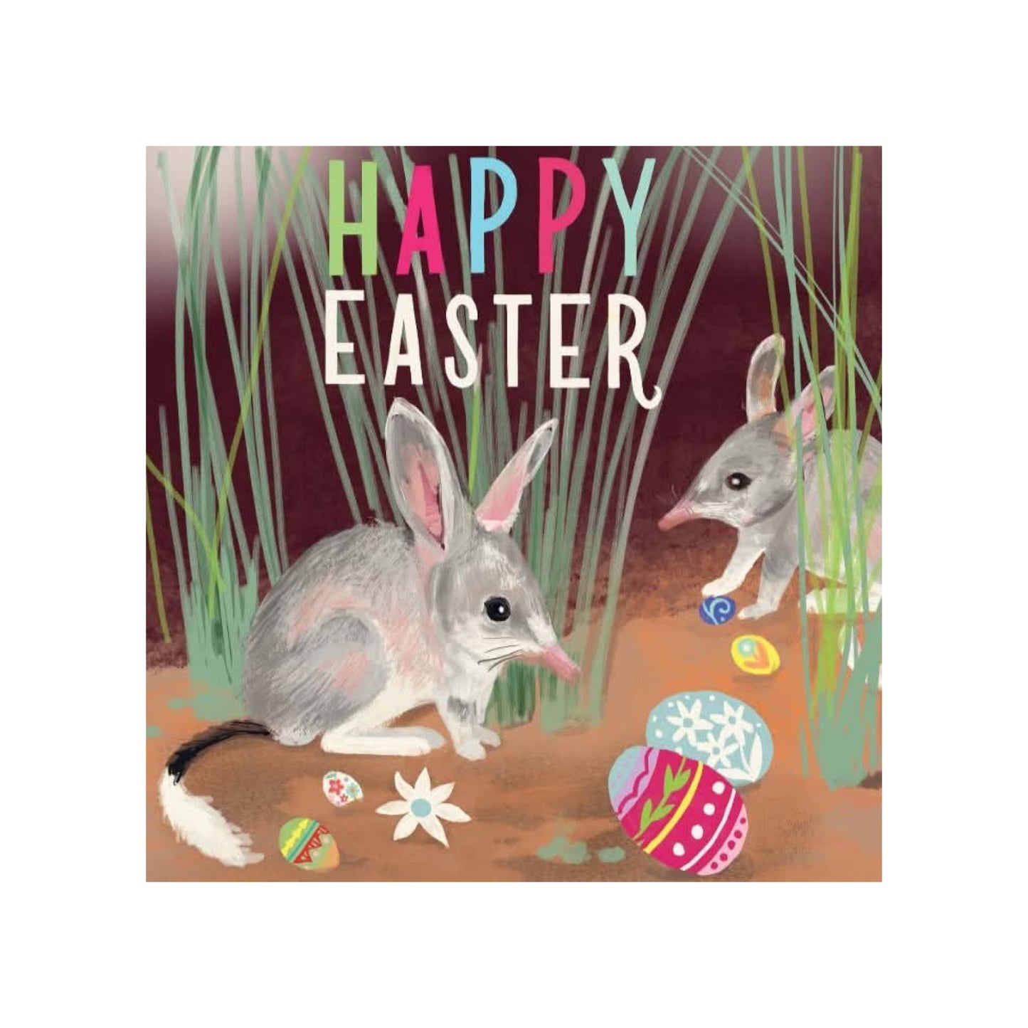 NUOVO - "Happy Easter Bilbies" SMALL SQUARE GREETING CARD
