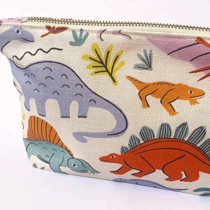 FABRIC DRAWER- Handmade Make-Up, Travel, Clutch Zip Purse - Dinosaurs
