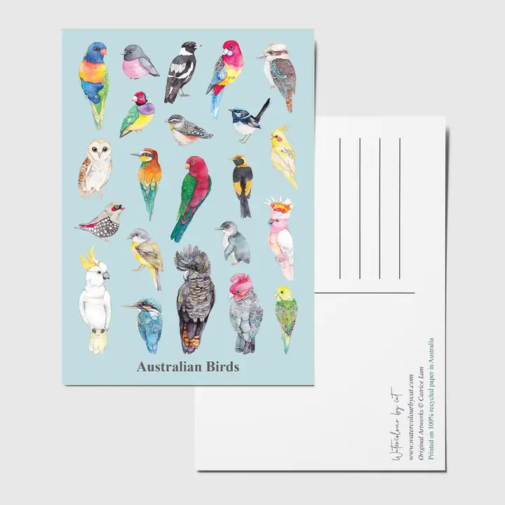 WATERCOLOURS BY CAT- Australian Birds - Recycled Postcard