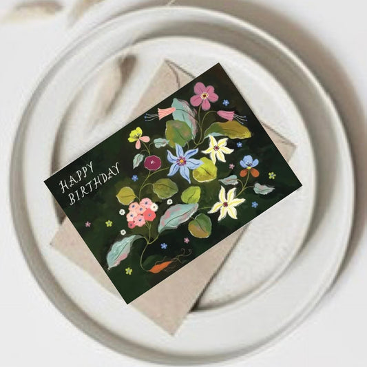 FLORA WAYCOTT - "Happy Birthday Brushy Floral" Greeting Card