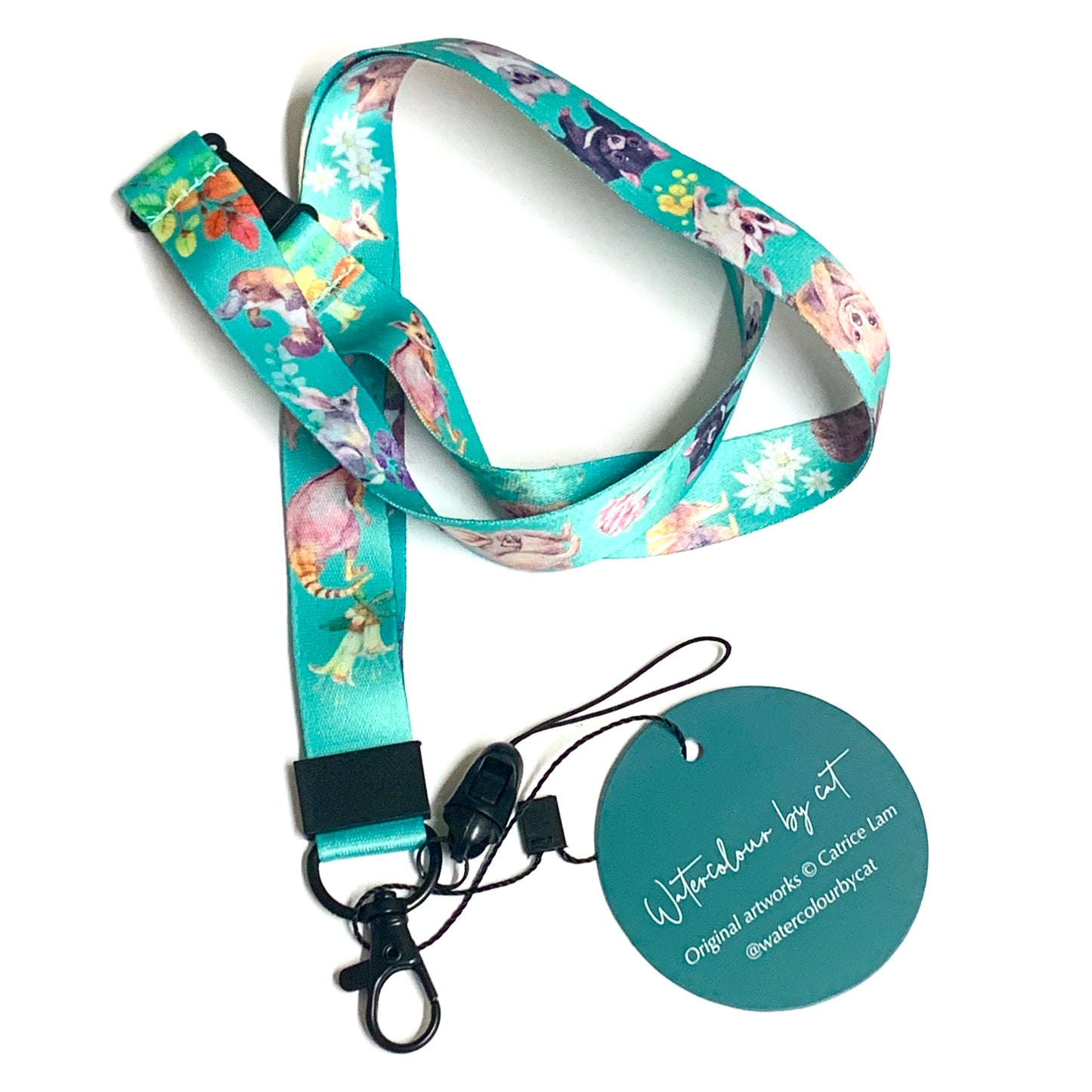 WATERCOLOURS BY CAT- Australian Animal Lanyard- Green