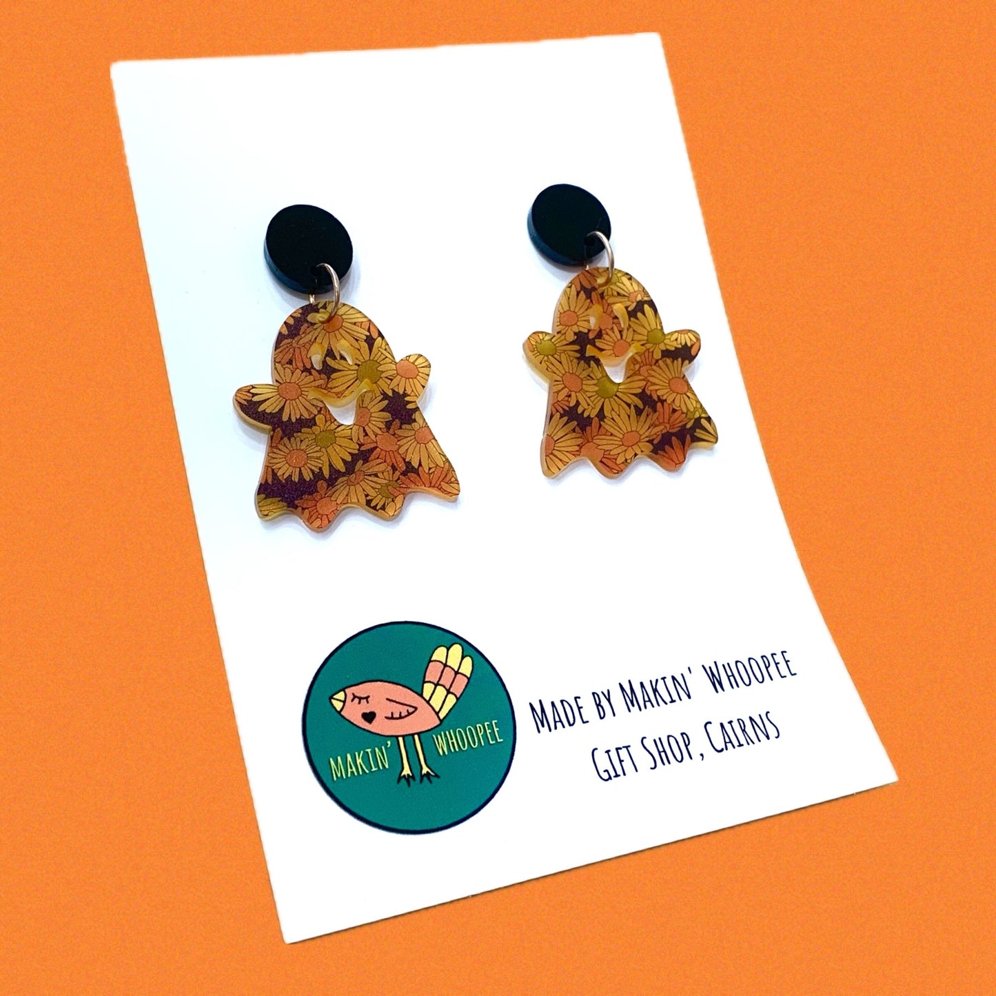 MAKIN' WHOOPEE - "Groovy Ghosts" Stud Dangle Halloween Earrings