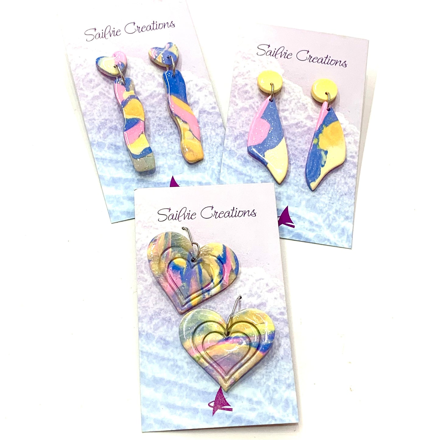 Sailvie Creations - Pina Colada Heart Hook Dangle Earrings