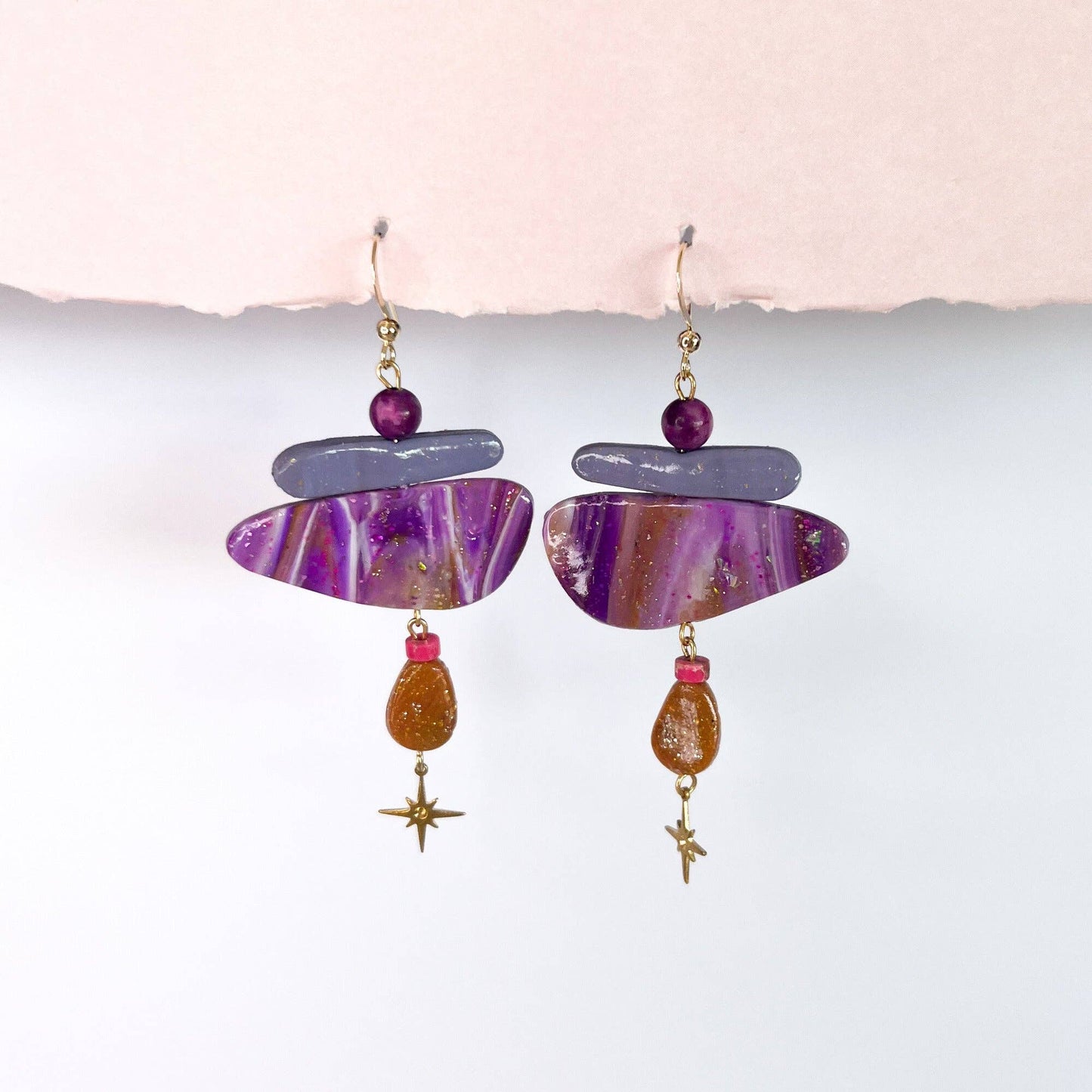Isla & Marigold- Polymer Clay Earrings- Purple Shard and Star