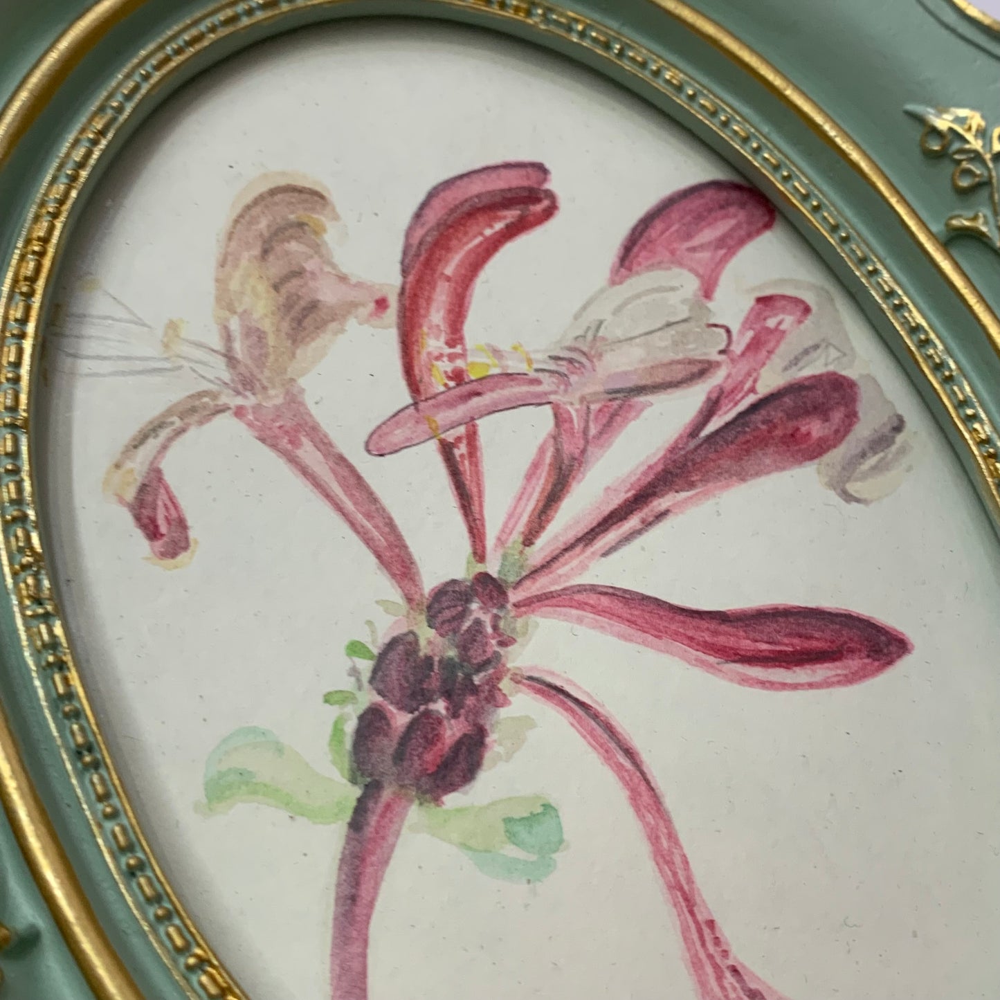 CARLEY CLARKE-RUSHTON - "Botanical #5"- Green Frame- Original Watercolours in Thrifted Frames