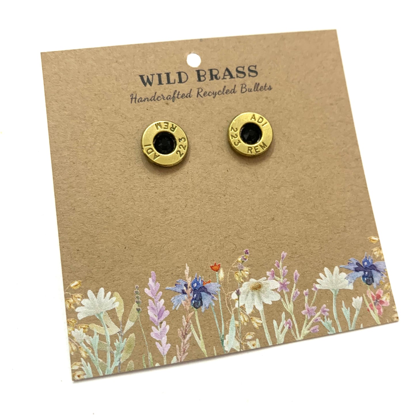 WILD BRASS- Small Studs- Black Swarovski Crystal