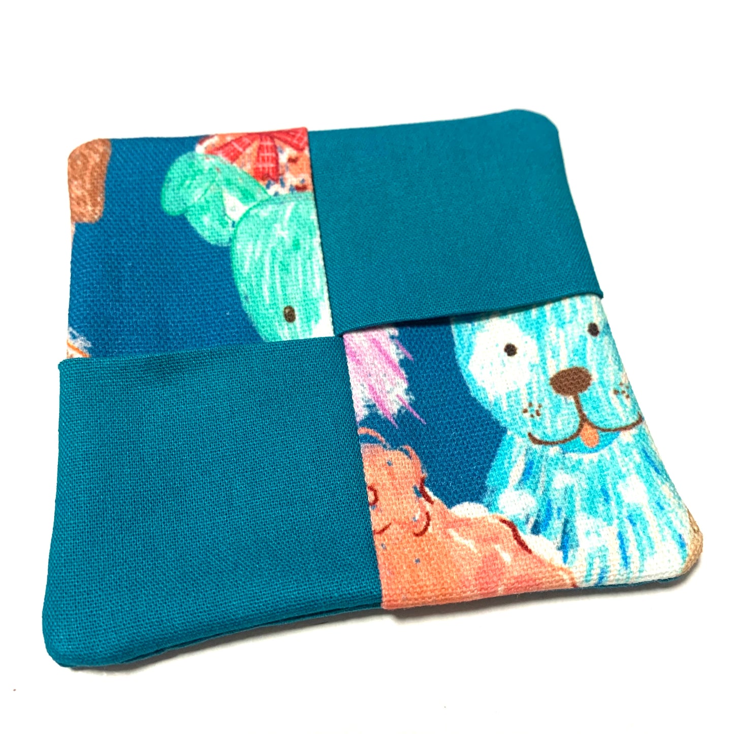 MUMMA WHOOPEE- SINGLE WINE GLASS SLIPPER/COASTERS- Dogs & Teal