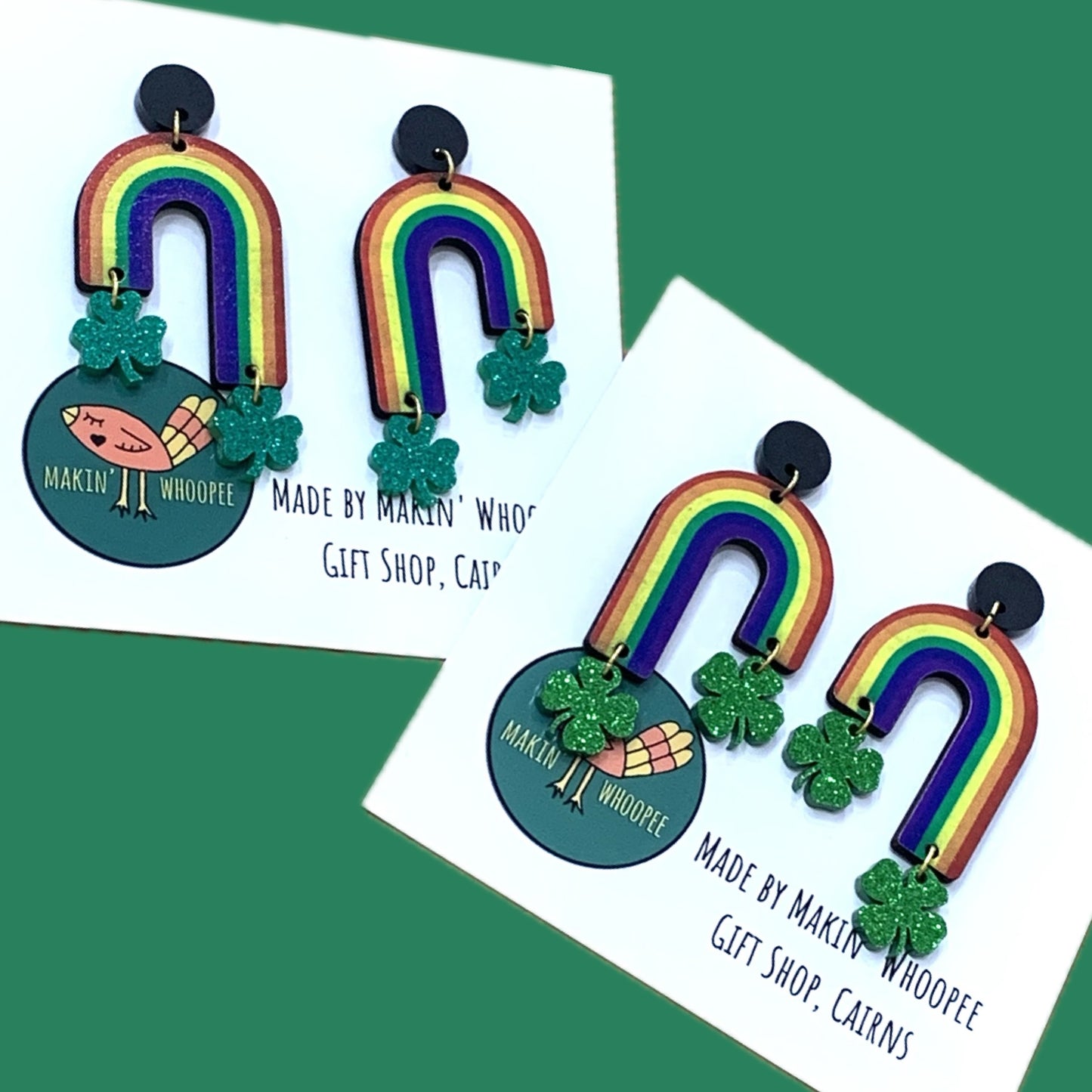 MAKIN' WHOOPEE - Rainbow & Shamrock Dangle Earrings
