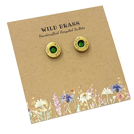 WILD BRASS- Small Studs- Dark Green Swarovski Crystal