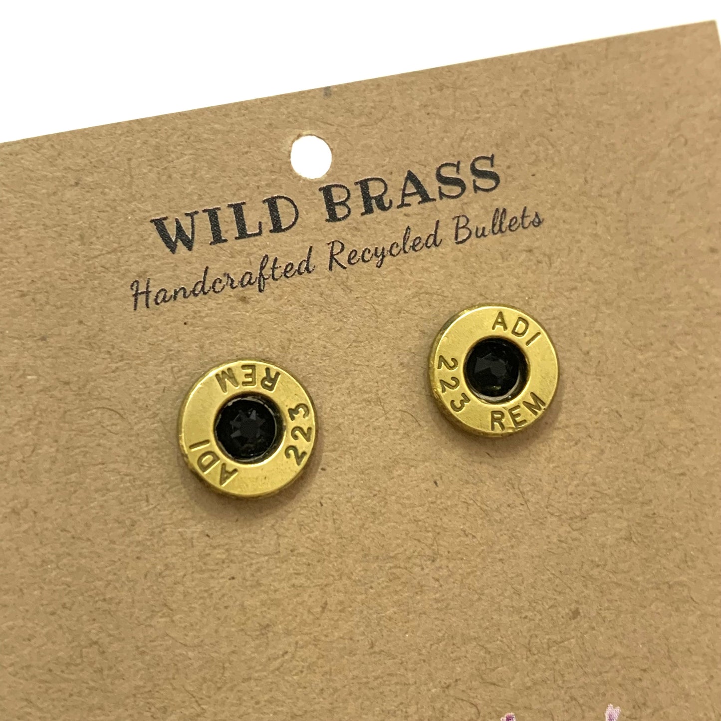 WILD BRASS- Small Studs- Black Swarovski Crystal
