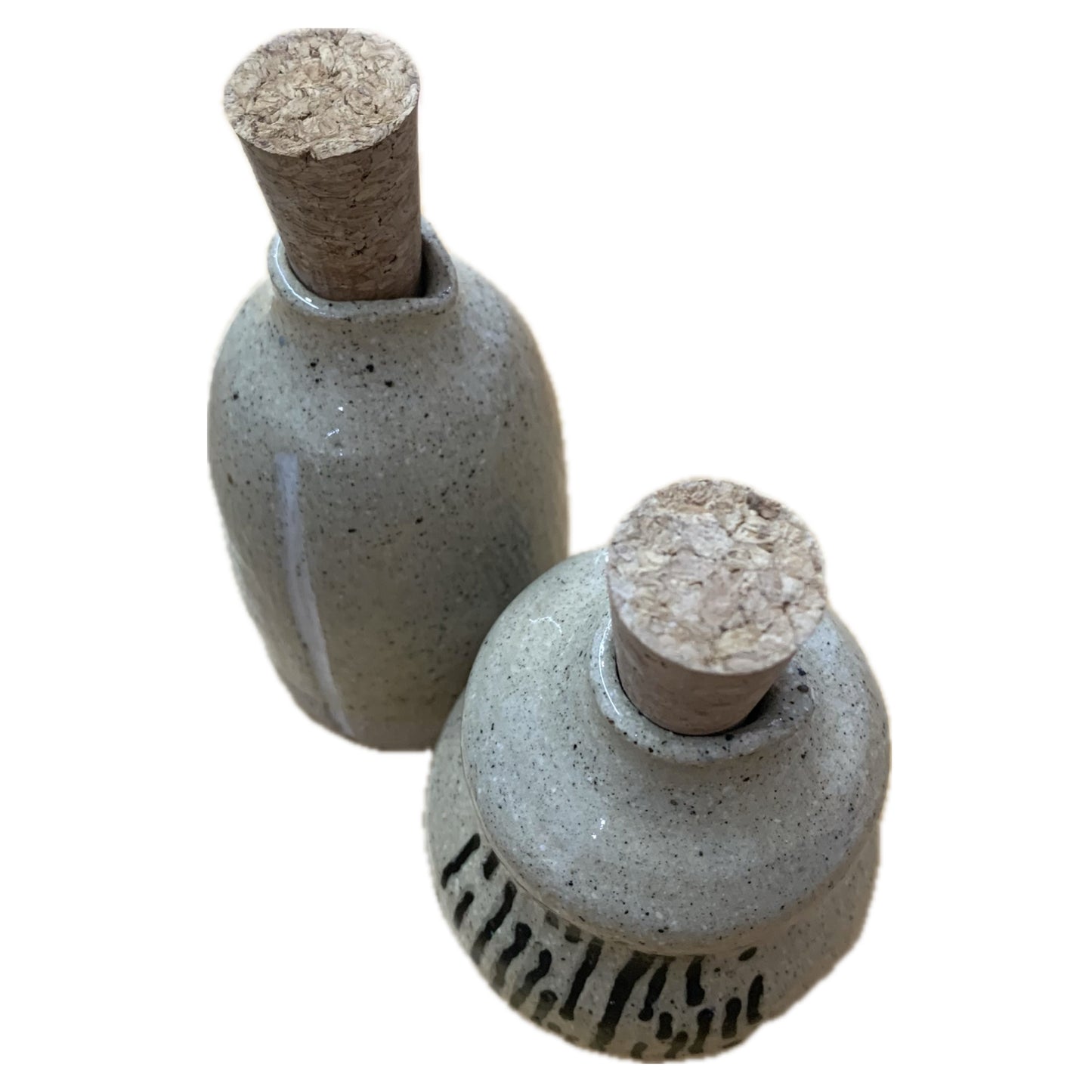 BELOVED POTTERY - Large Oil Bottle #1- Natural with White Stripe