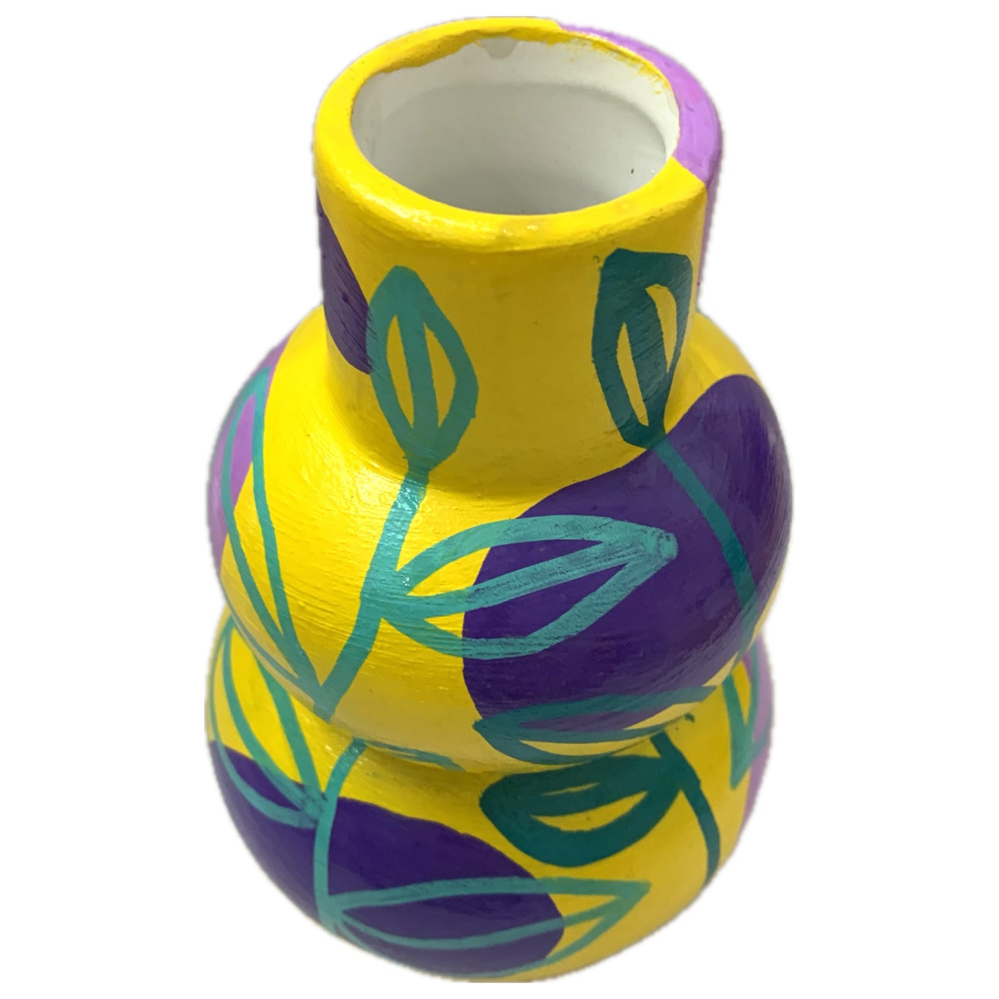 THIS BIRD HAS FLOWN - Small Vine Vase- Yellow, Purple, Teal & Aqua- Decorative Only