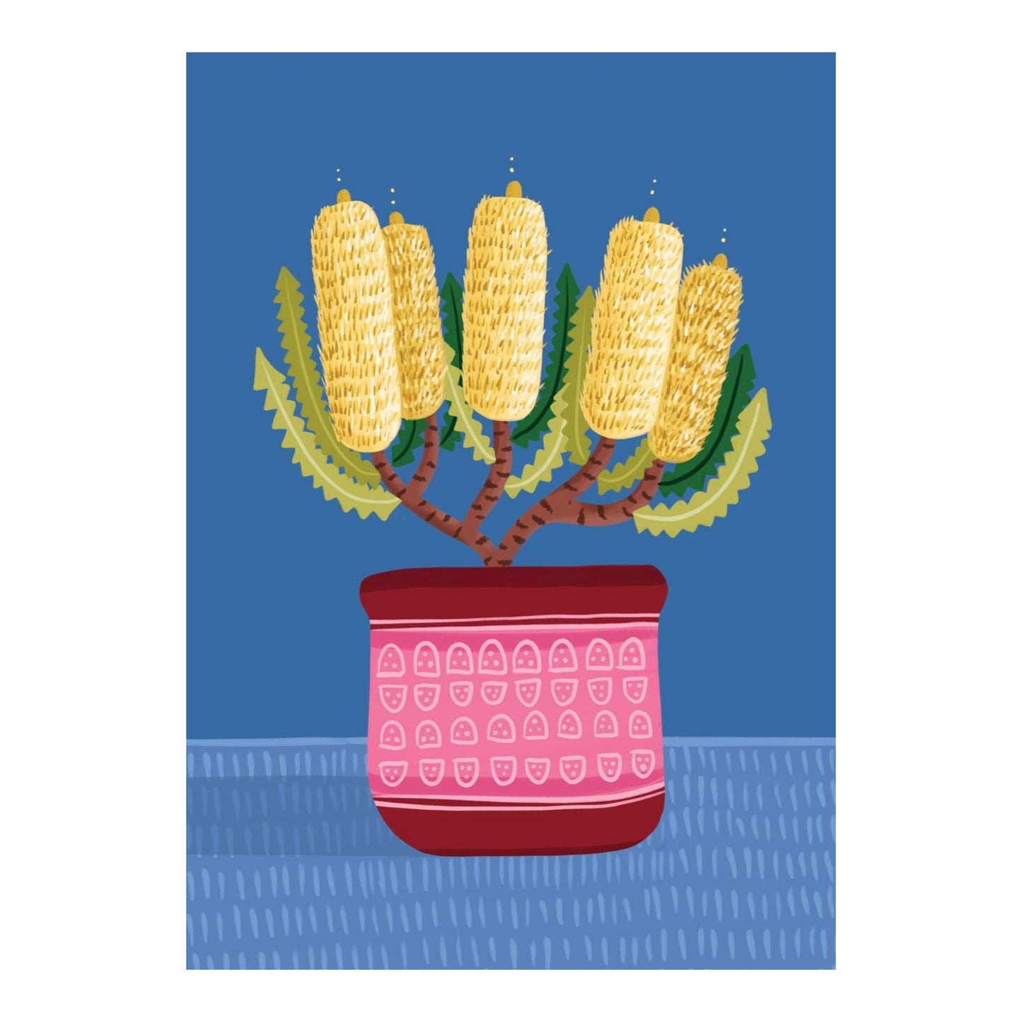 NUOVO - "Yellow Bottle Brush Vase" Greeting Card- by Emma Whitelaw