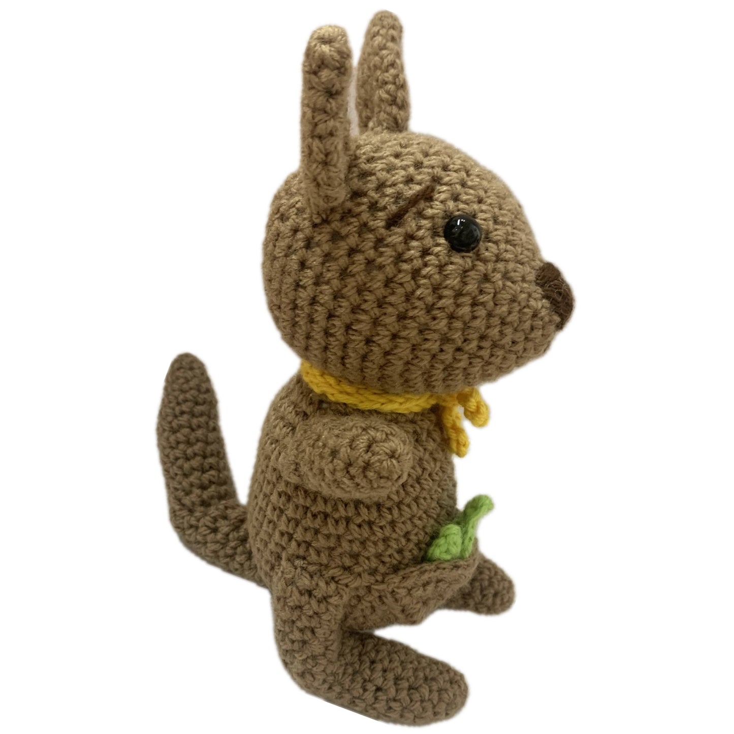 BEAKNITS- Crochet Kangaroo- Yellow Bow with Gum Leaf