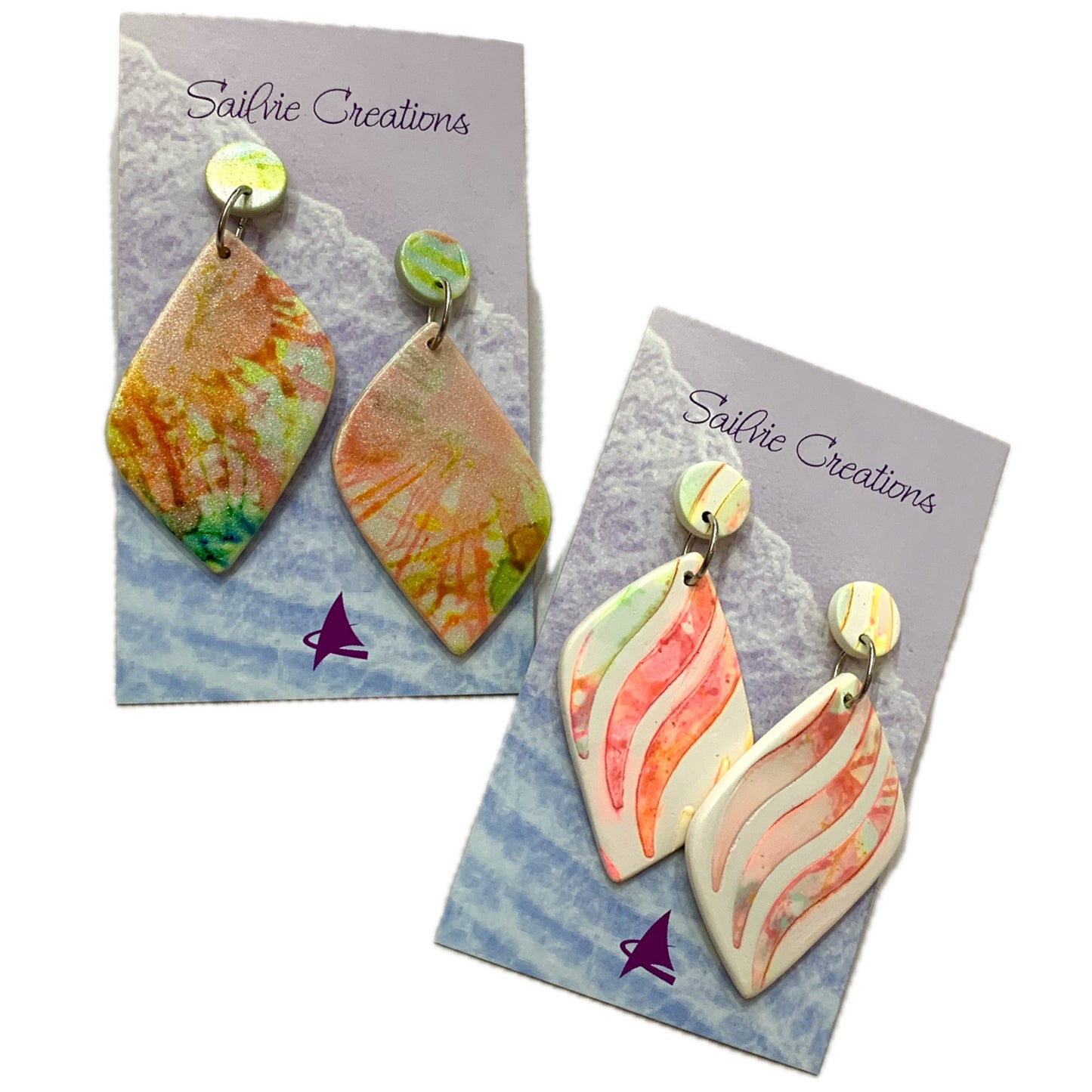 Sailvie Creations - Neon Stencilled Stud Top Dangle Earrings