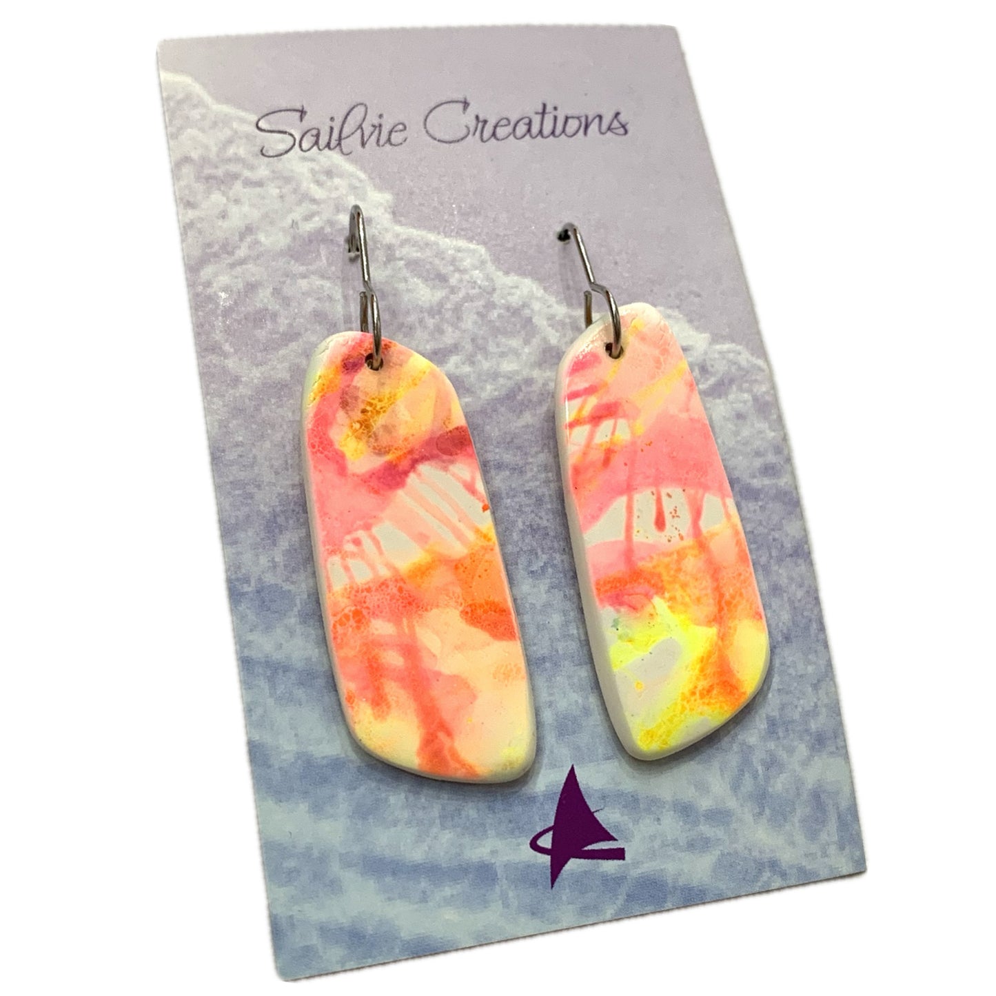 Sailvie Creations - Neon Splash Rhomboid Hook Dangle Earrings