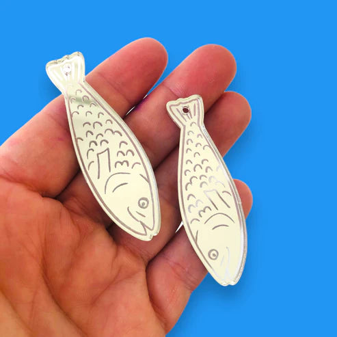 MAKIN' WHOOPEE - Mirror Silver Fish- Ocean Collection Stud Top Dangles