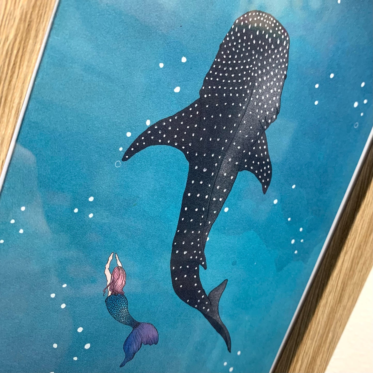 EARTH GREETINGS- "WHALE SHARK & MERMAID"- FRAMED IMAGE- by Australian artist Victoria McGrane