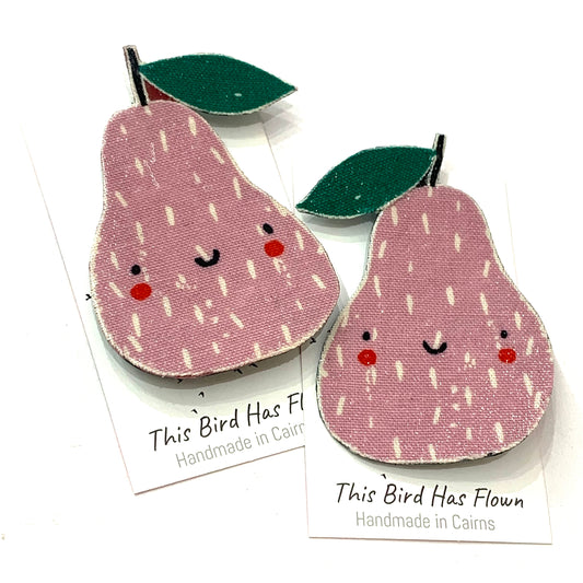 THIS BIRD HAS FLOWN- "Purple Pears" Cute Fruits- Fabric Remnant Brooches