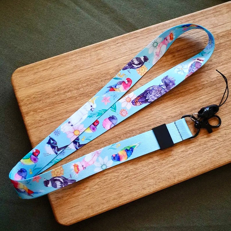 WATERCOLOURS BY CAT- Australian Birds Lanyard- Light Blue